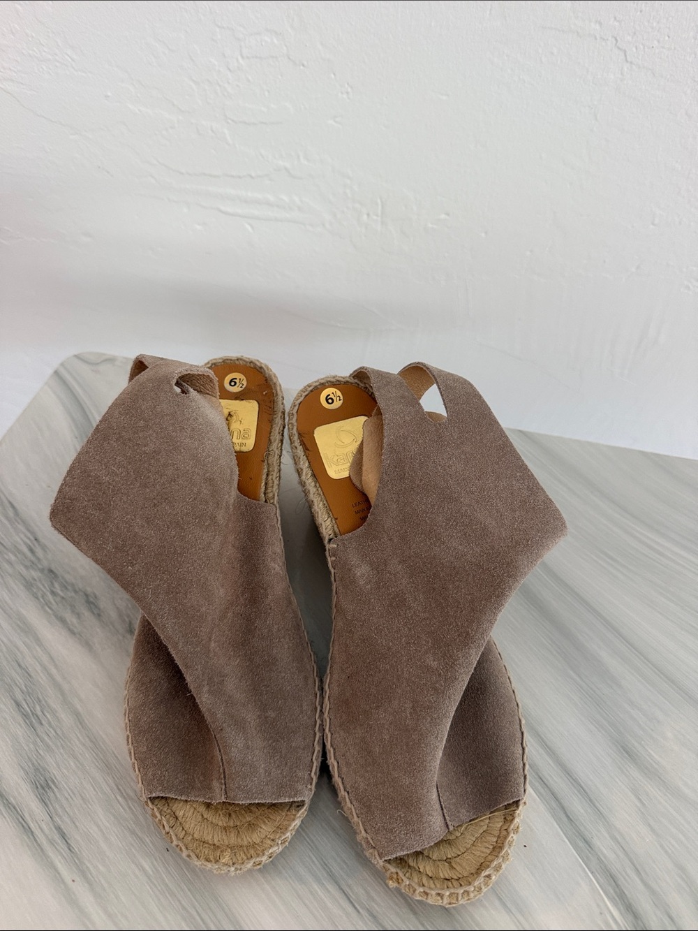 kanna Taupe Suede Espadrille Wedge Sandals